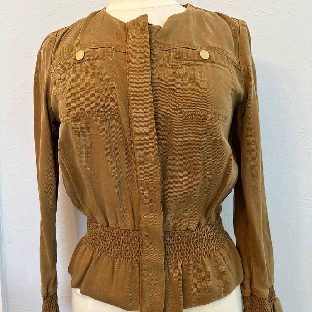 White House Black Market Tan Utility Jacket with Gold Buttons